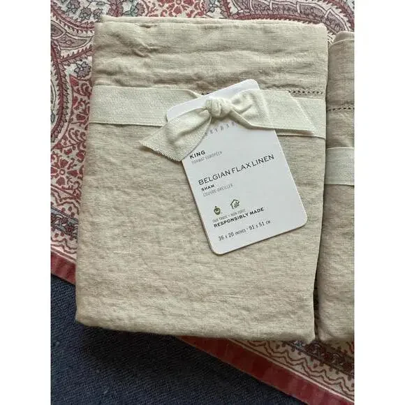 Set of TWO Pottery Barn King Size Belgian Flax Linen Pillow Shams NWT - Picture 2 of 6